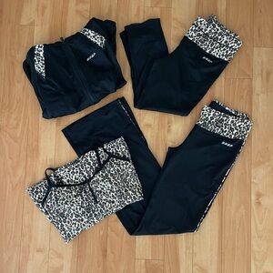 bebe Sport 4 Piece Set, Hoodie - Leggings - Flare Pants - Bra Zip Tank Top